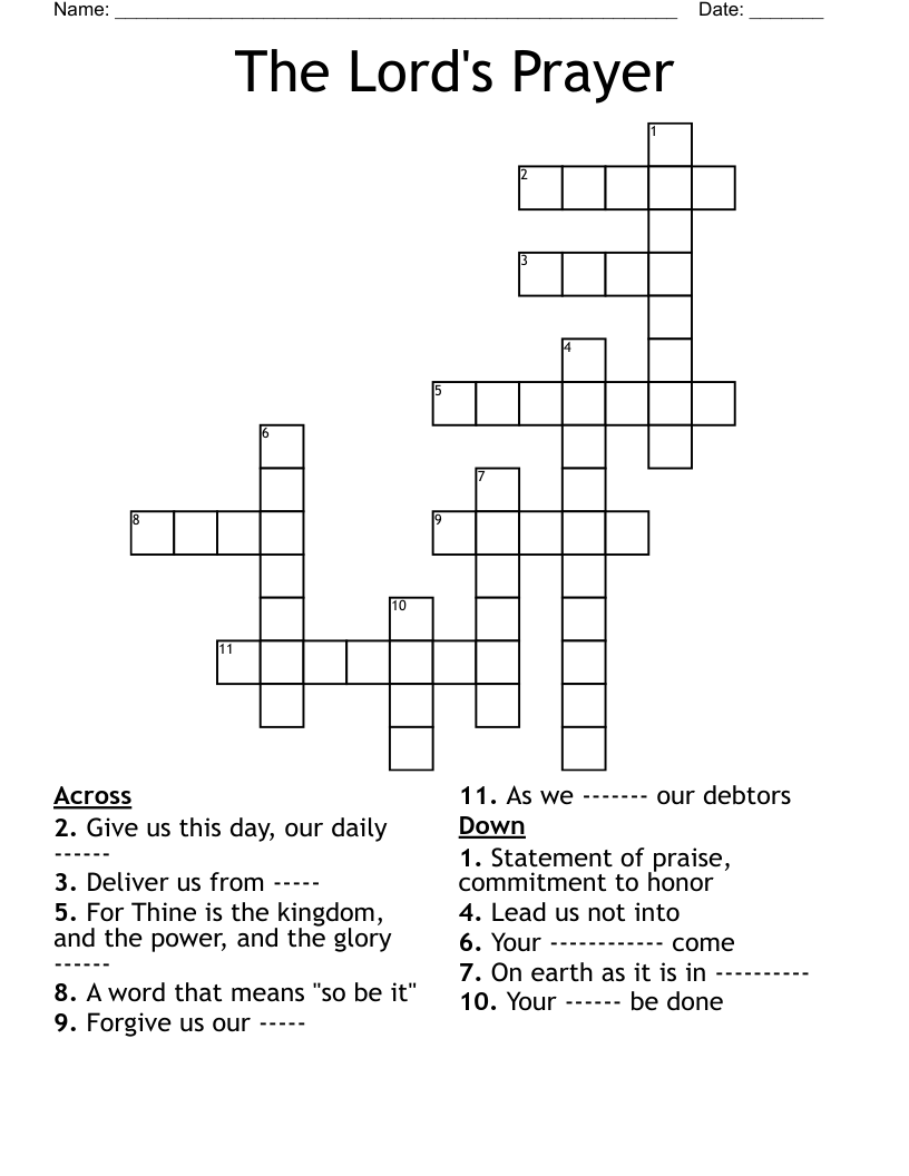 The Lord's Prayer Crossword