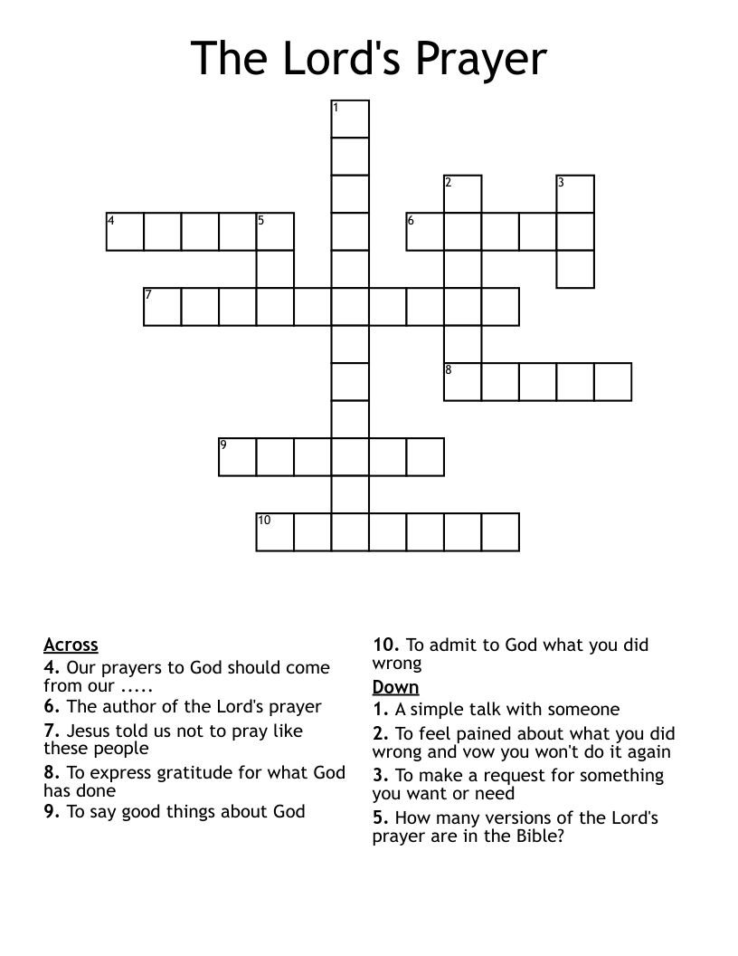 The Lord's Prayer Crossword