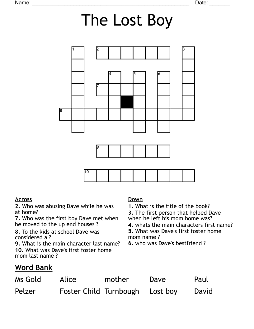 The Lost Boy Crossword