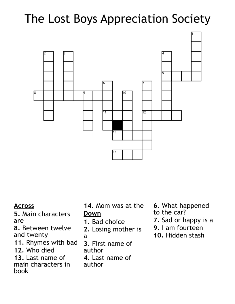 The Lost Boys Appreciation Society Crossword
