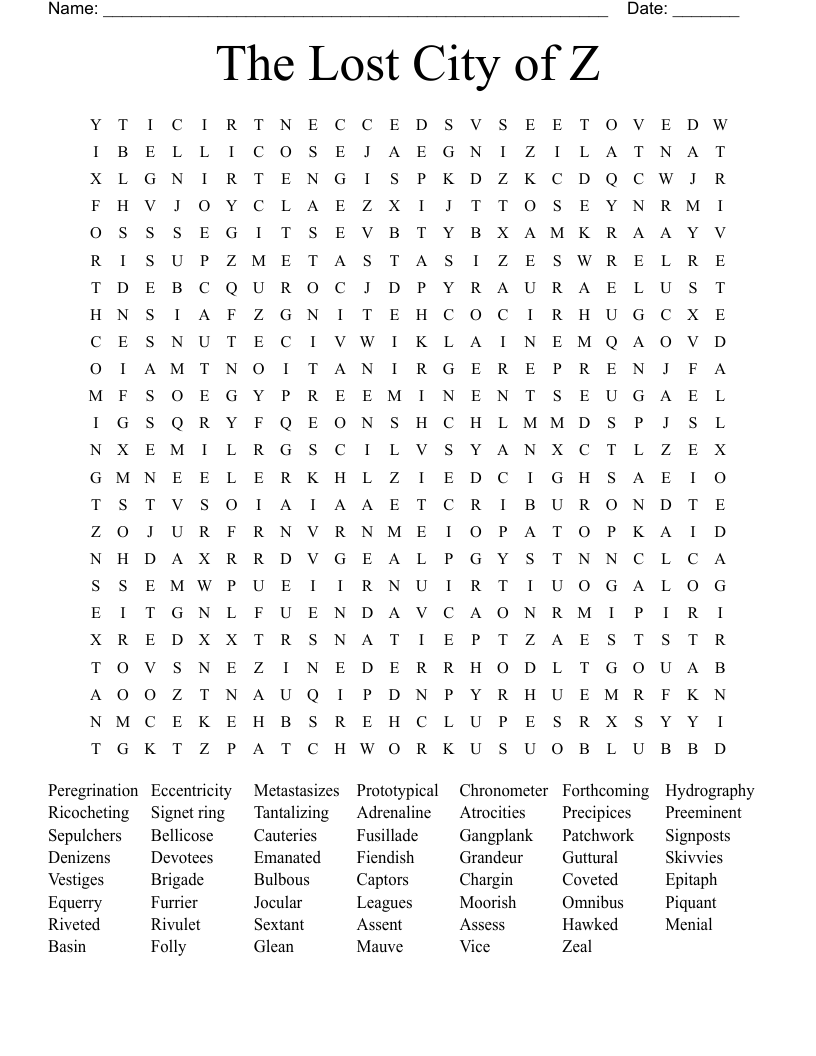 The Lost City of Z Word Search