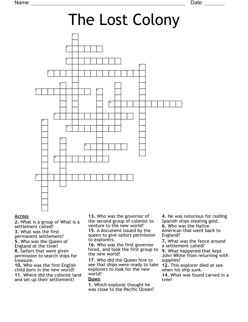 The Lost Colony Crossword
