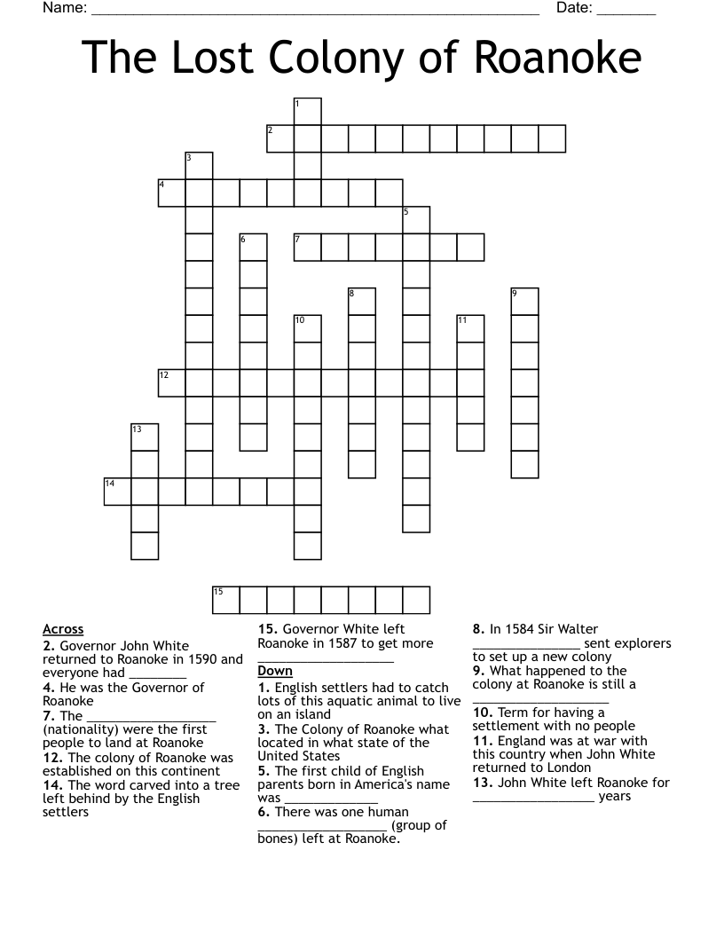 The Lost Colony of Roanoke  Crossword