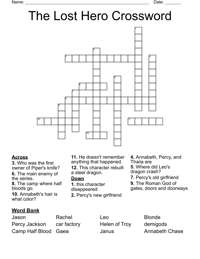 The Lost Hero Crossword