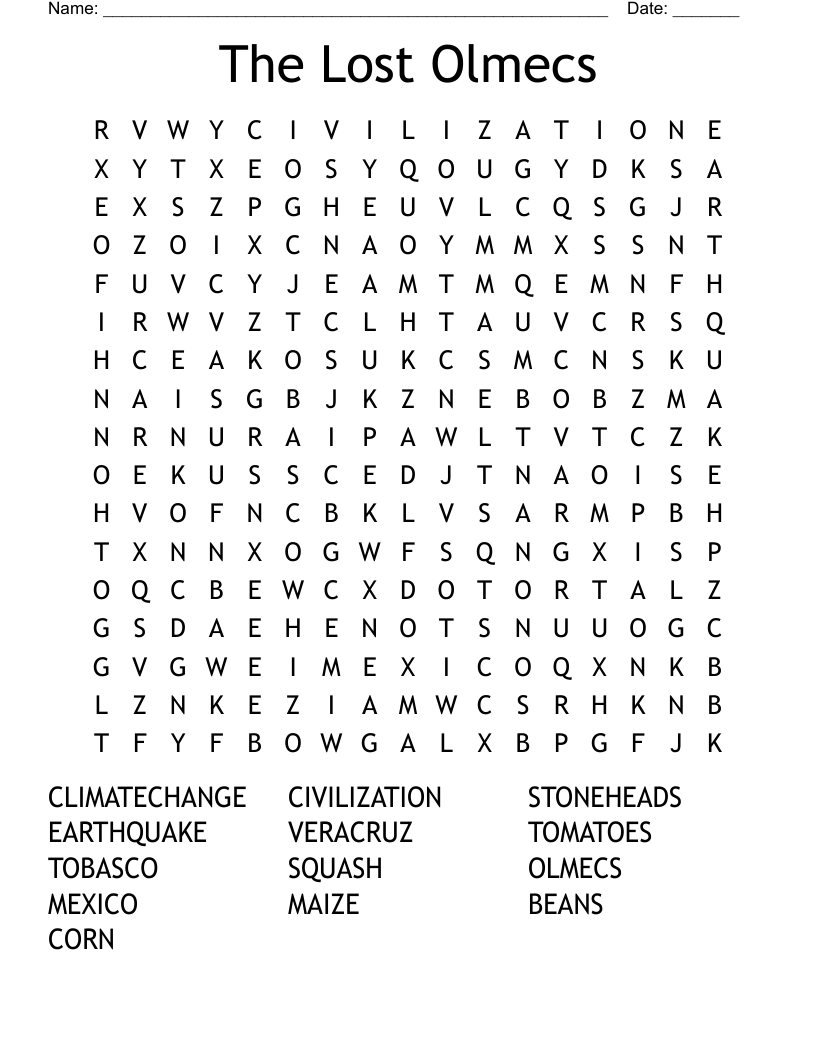 The Lost Olmecs Word Search