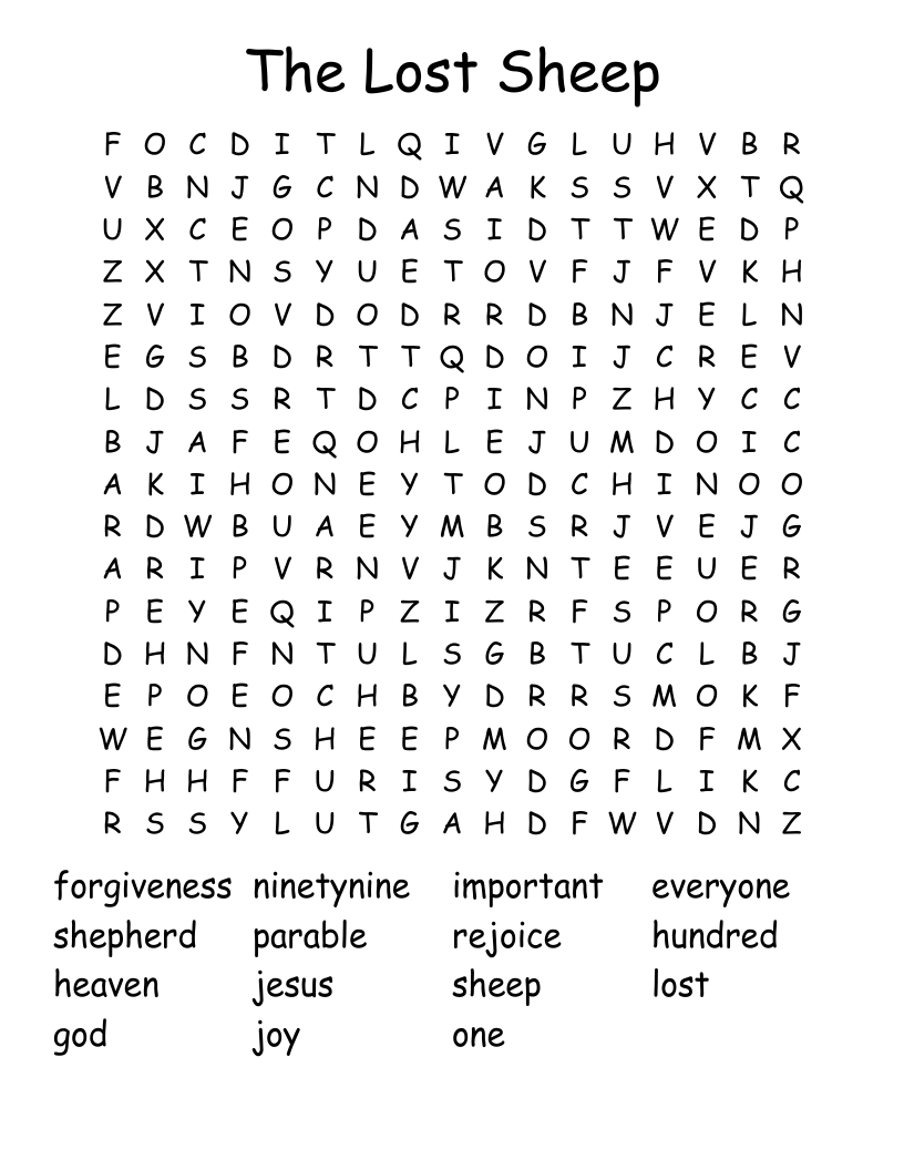 The Lost Sheep Word Search