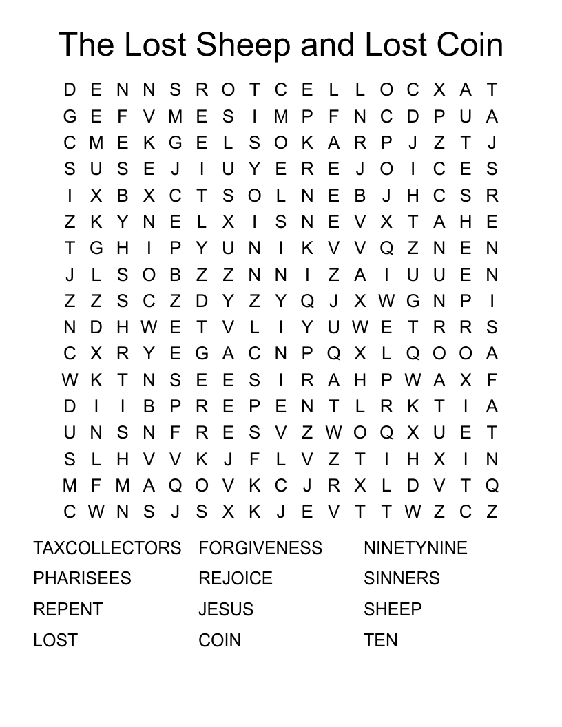 The Lost Sheep and Lost Coin Word Search