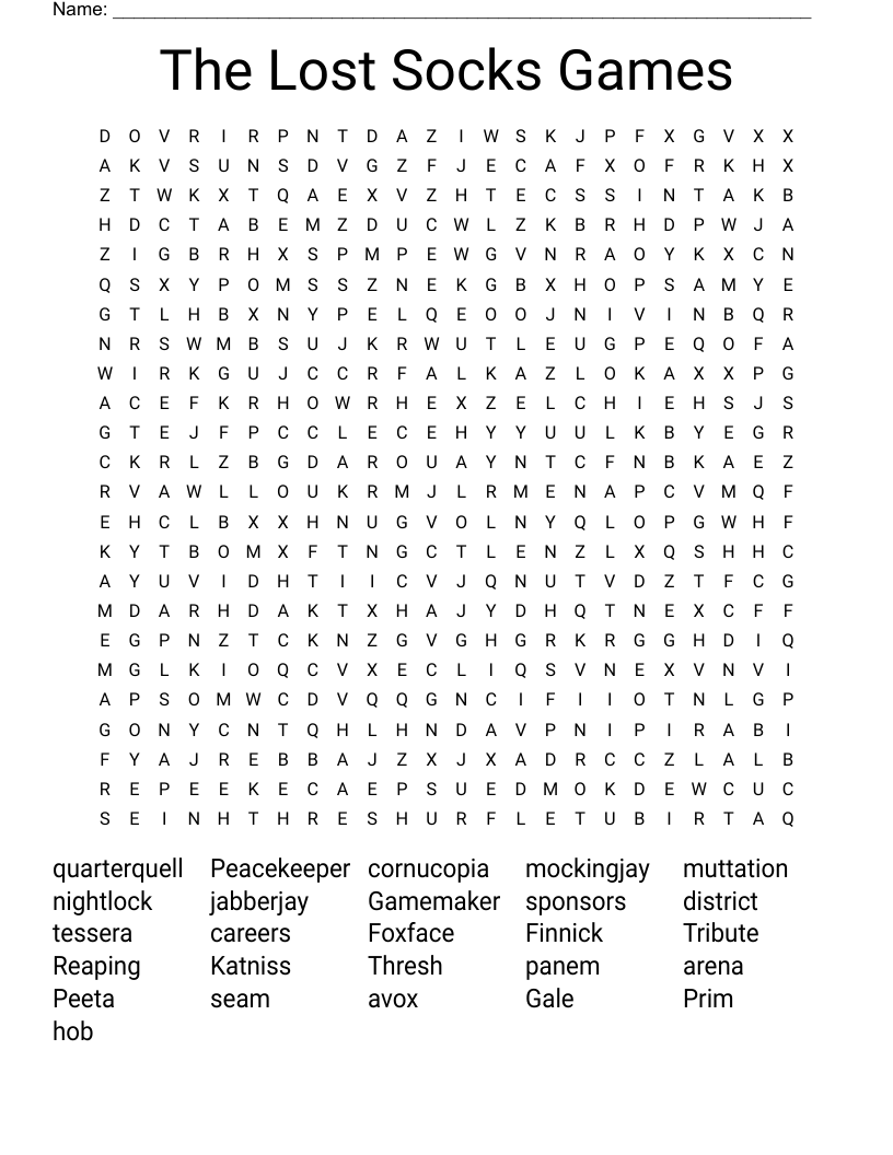 The Lost Socks Games Word Search