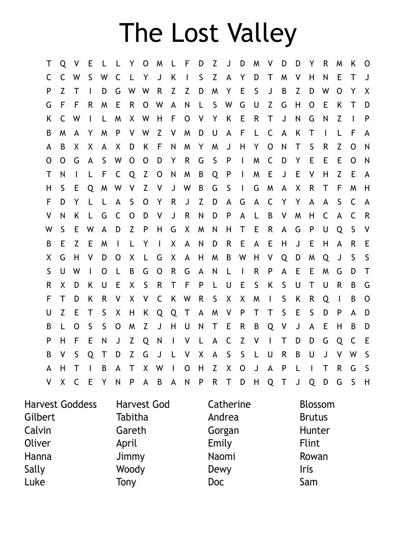 The Lost Valley Word Search