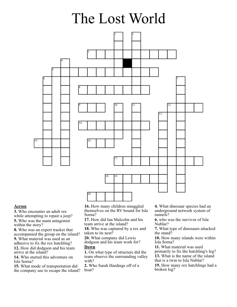 The Lost World Crossword