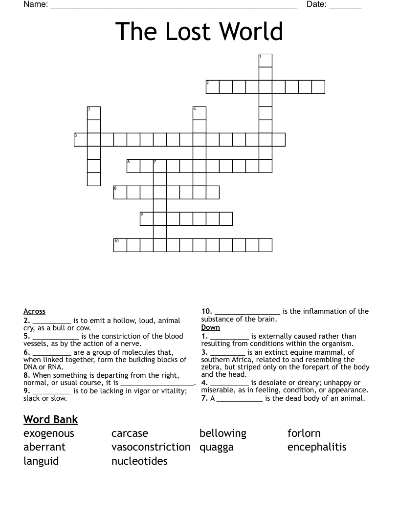 The Lost World Crossword