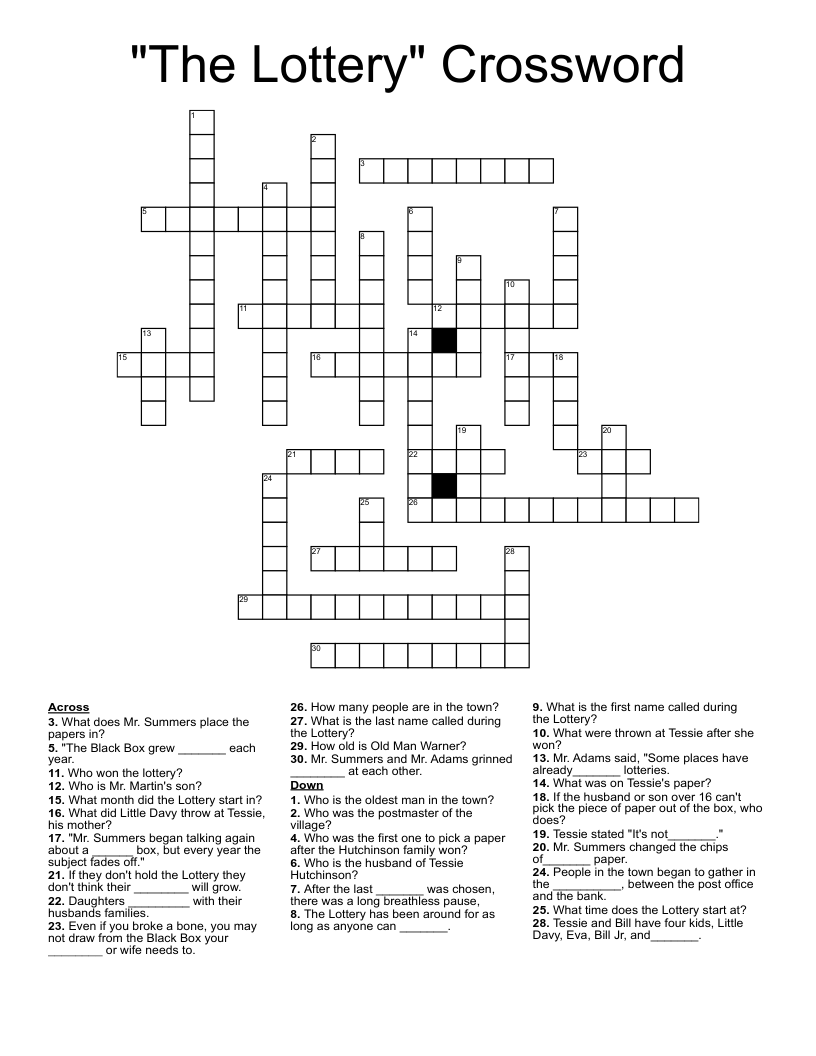 "The Lottery" Crossword
