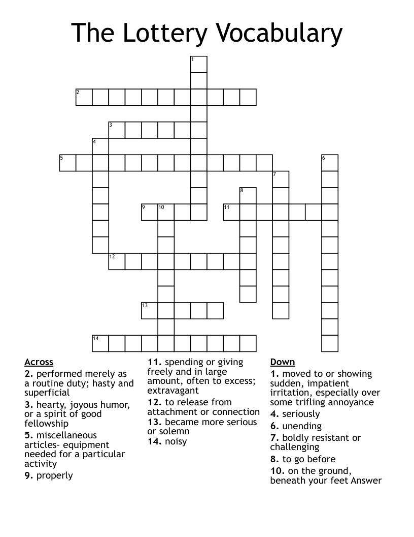 The Lottery Vocabulary Crossword