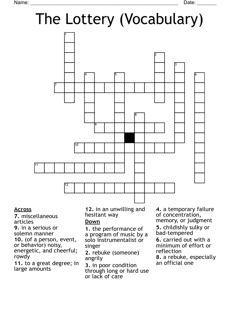 The Lottery (Vocabulary) Crossword