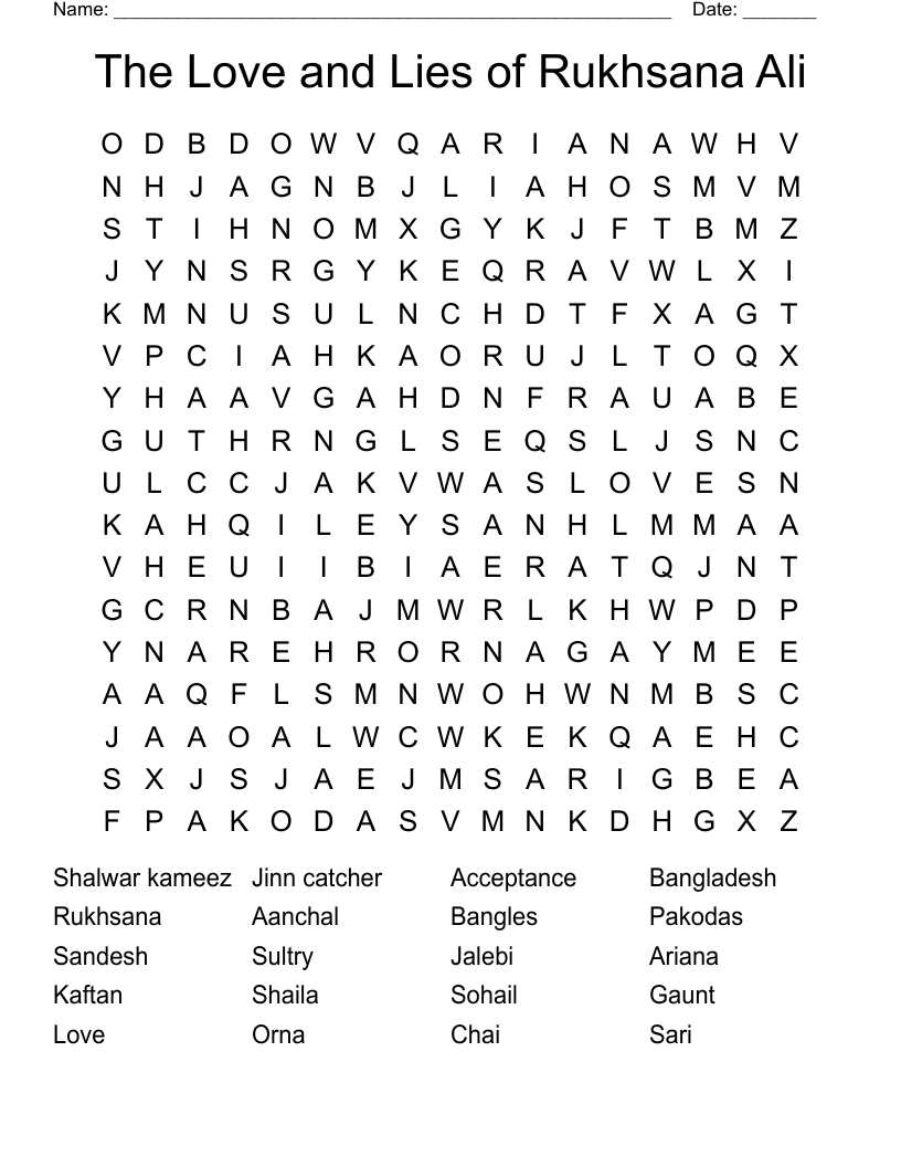 The Love and Lies of Rukhsana Ali Word Search