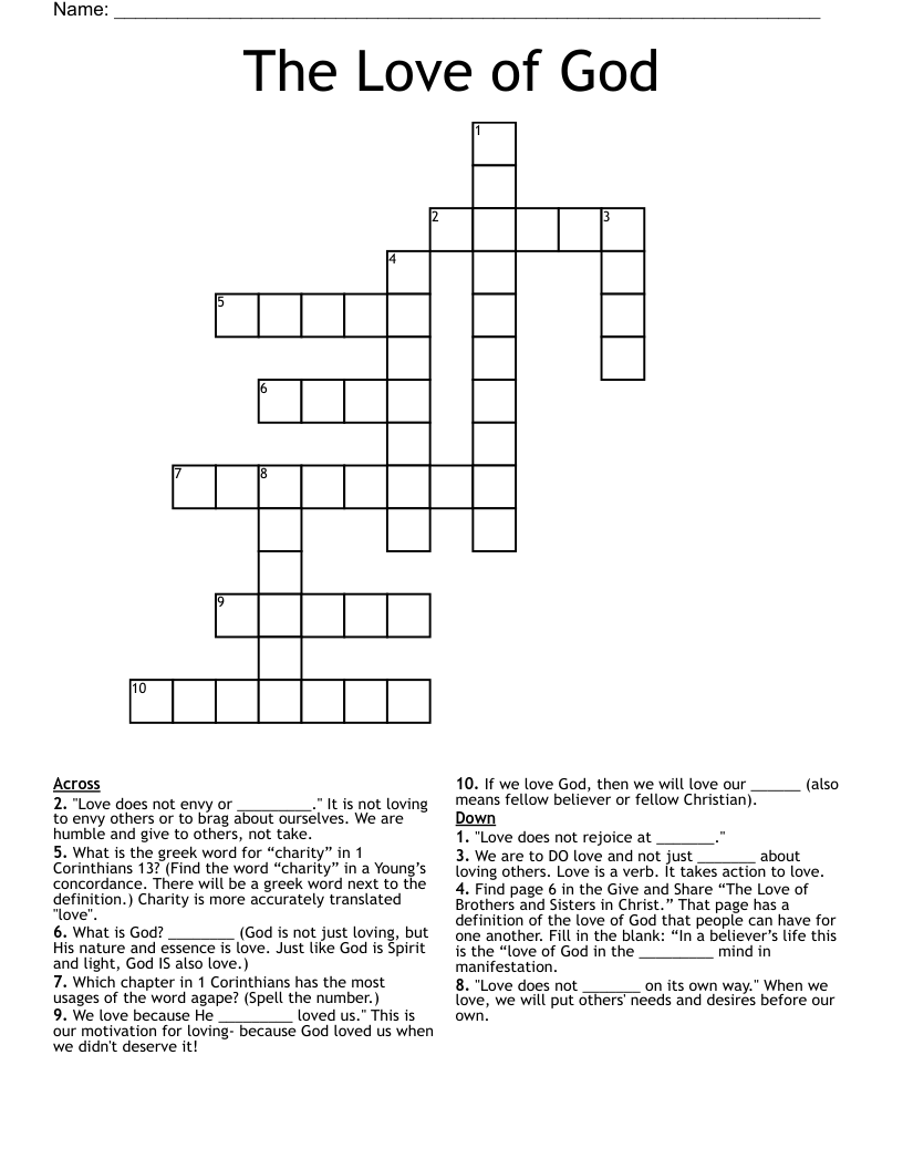 The Love of God Crossword