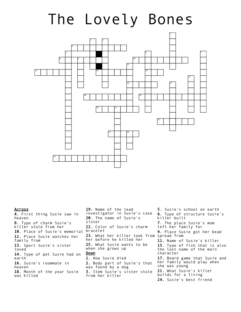The Lovely Bones Crossword