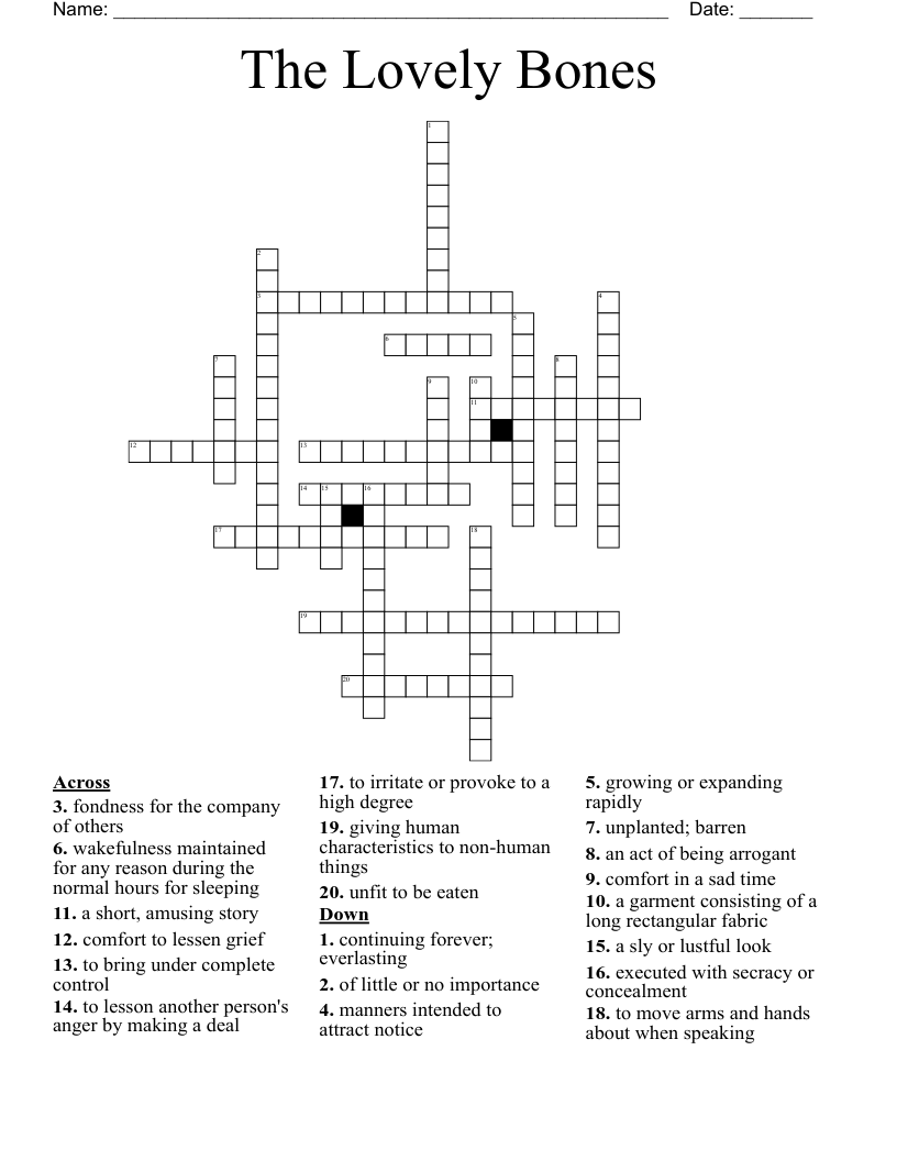 The Lovely Bones Crossword