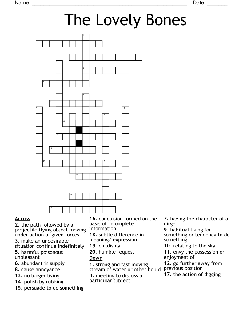 The Lovely Bones Crossword