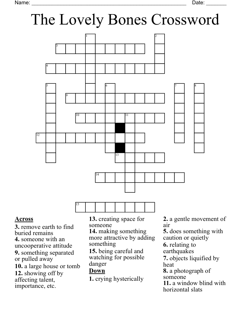 The Lovely Bones Crossword