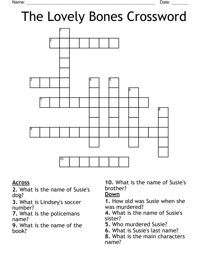 The Lovely Bones Crossword