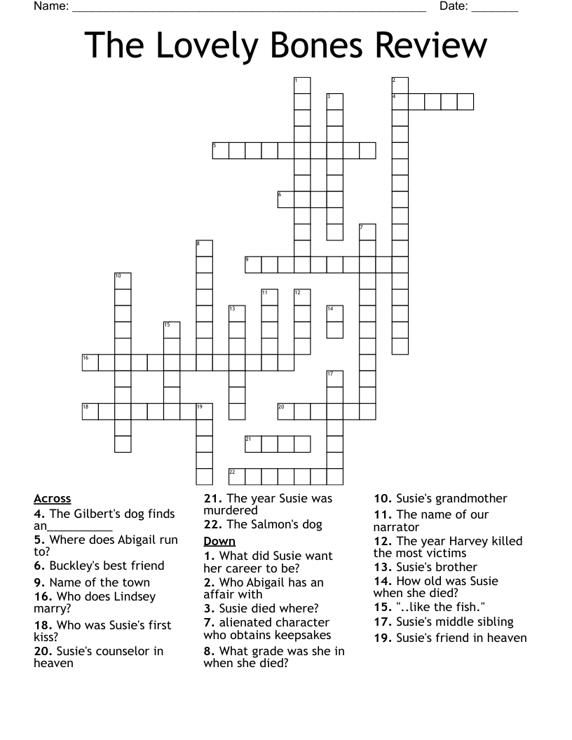 The Lovely Bones Review Crossword