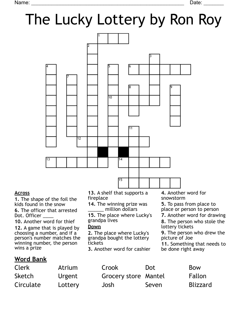 The Lucky Lottery by Ron Roy Crossword
