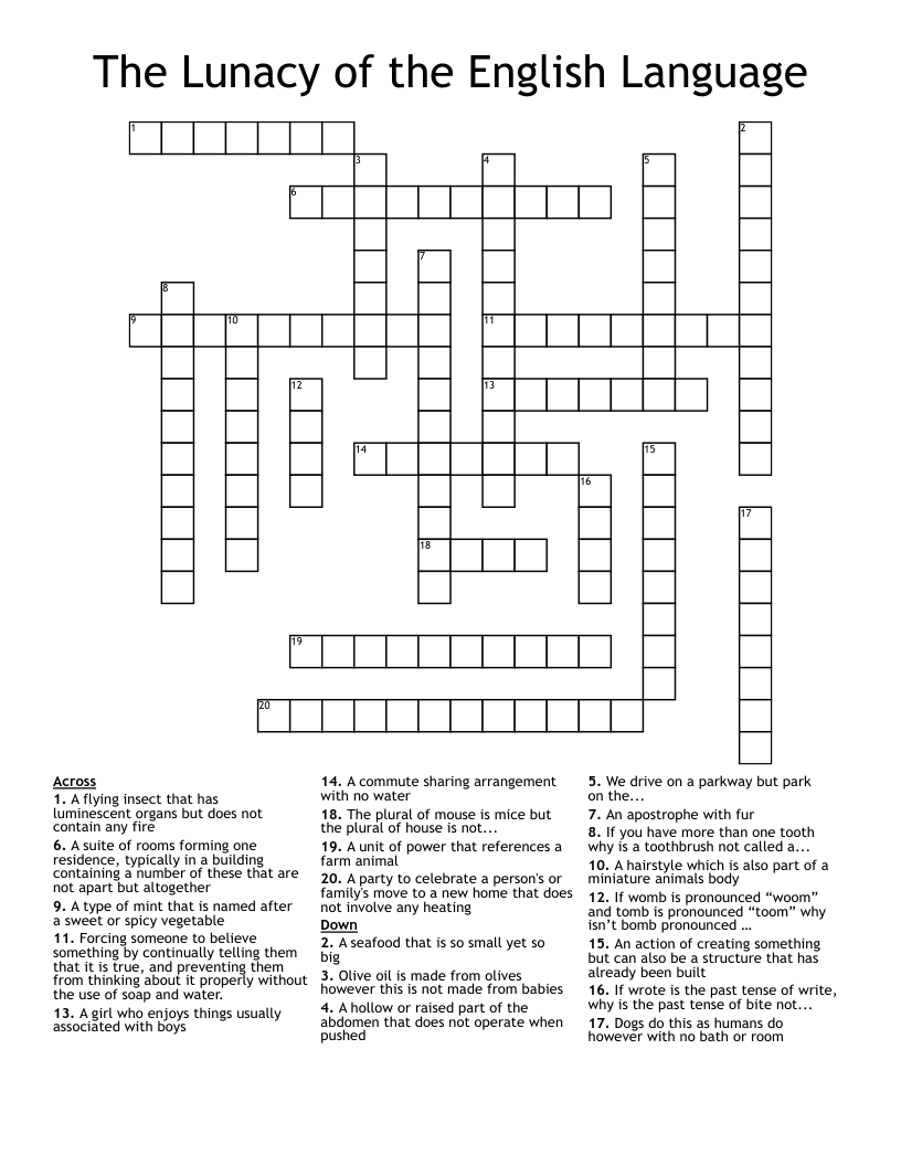 The Lunacy of the English Language Crossword