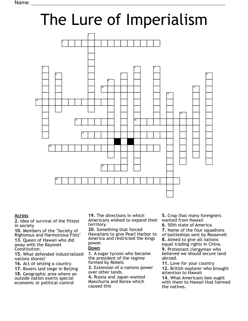 The Lure of Imperialism Crossword