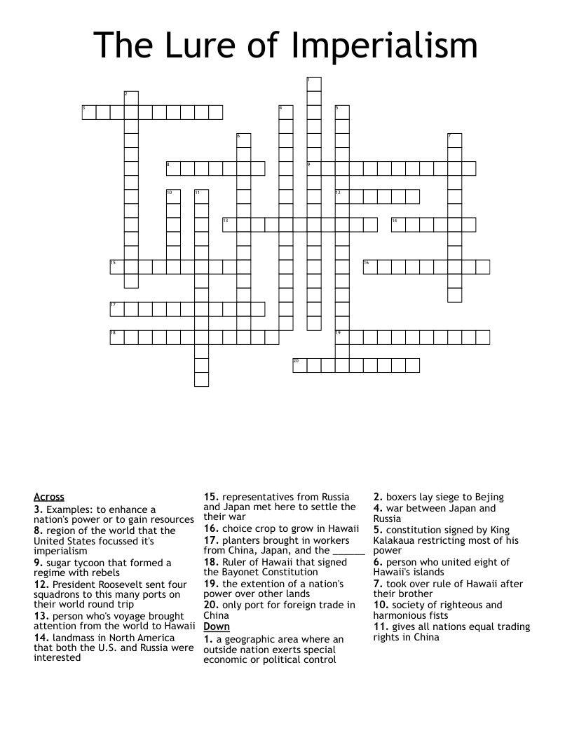 The Lure of Imperialism Crossword