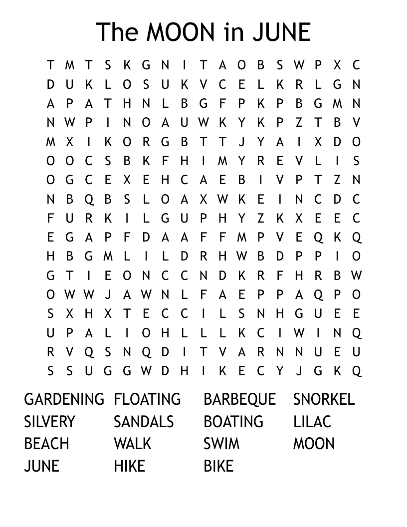 The MOON in JUNE Word Search