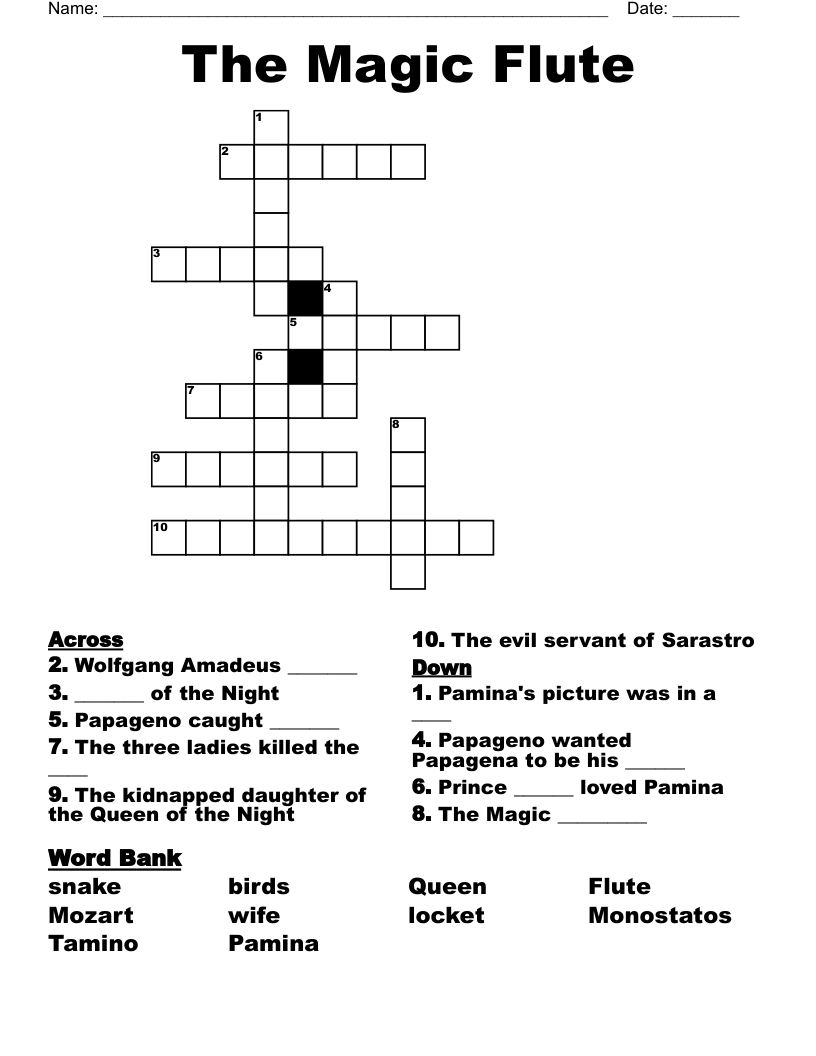 The Magic Flute Crossword
