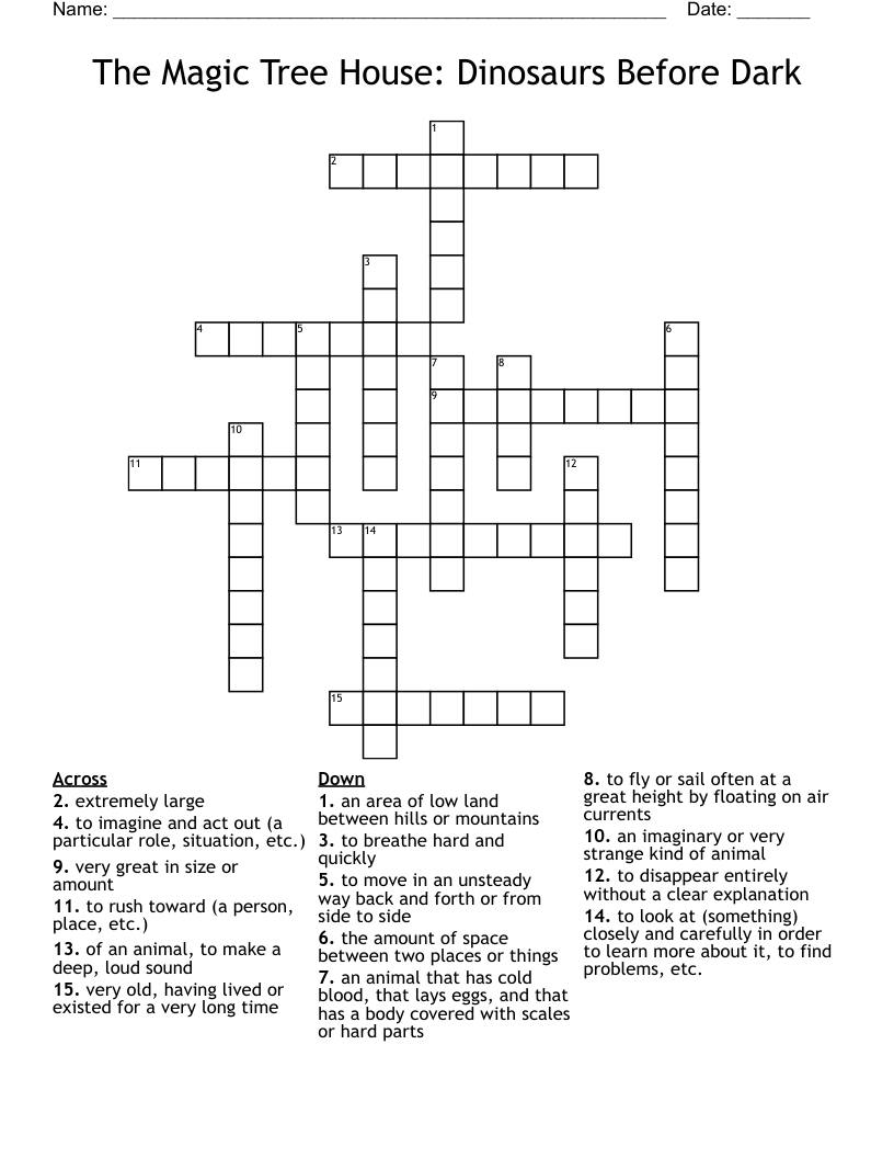 The Magic Tree House: Dinosaurs Before Dark Crossword