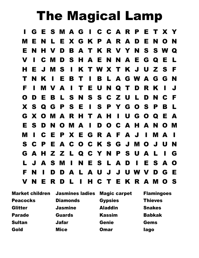 The Magical Lamp Word Search