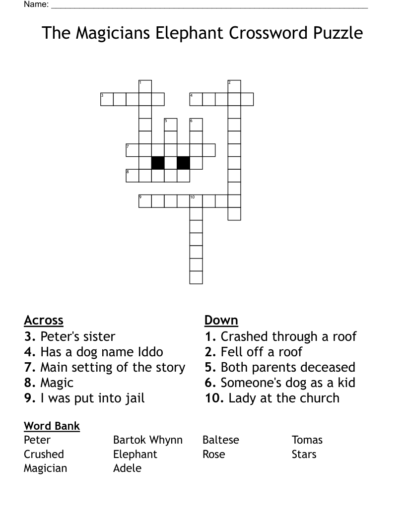 The Magicians Elephant Crossword Puzzle
