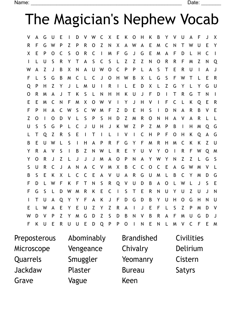 The Magician's Nephew Vocab Word Search