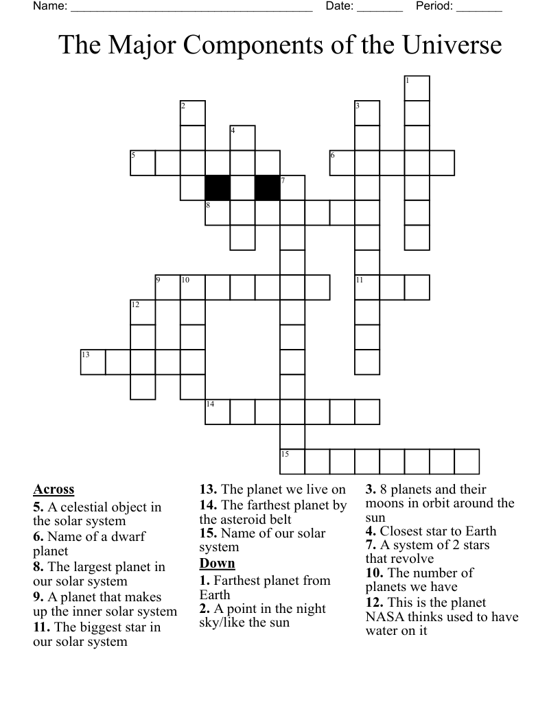 The Major Components of the Universe Crossword