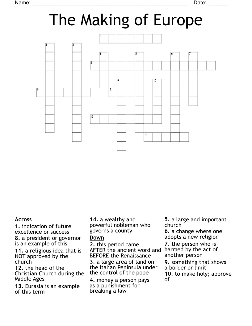 The Making of Europe Crossword