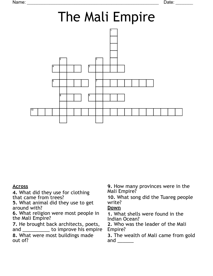 The Mali Empire Crossword
