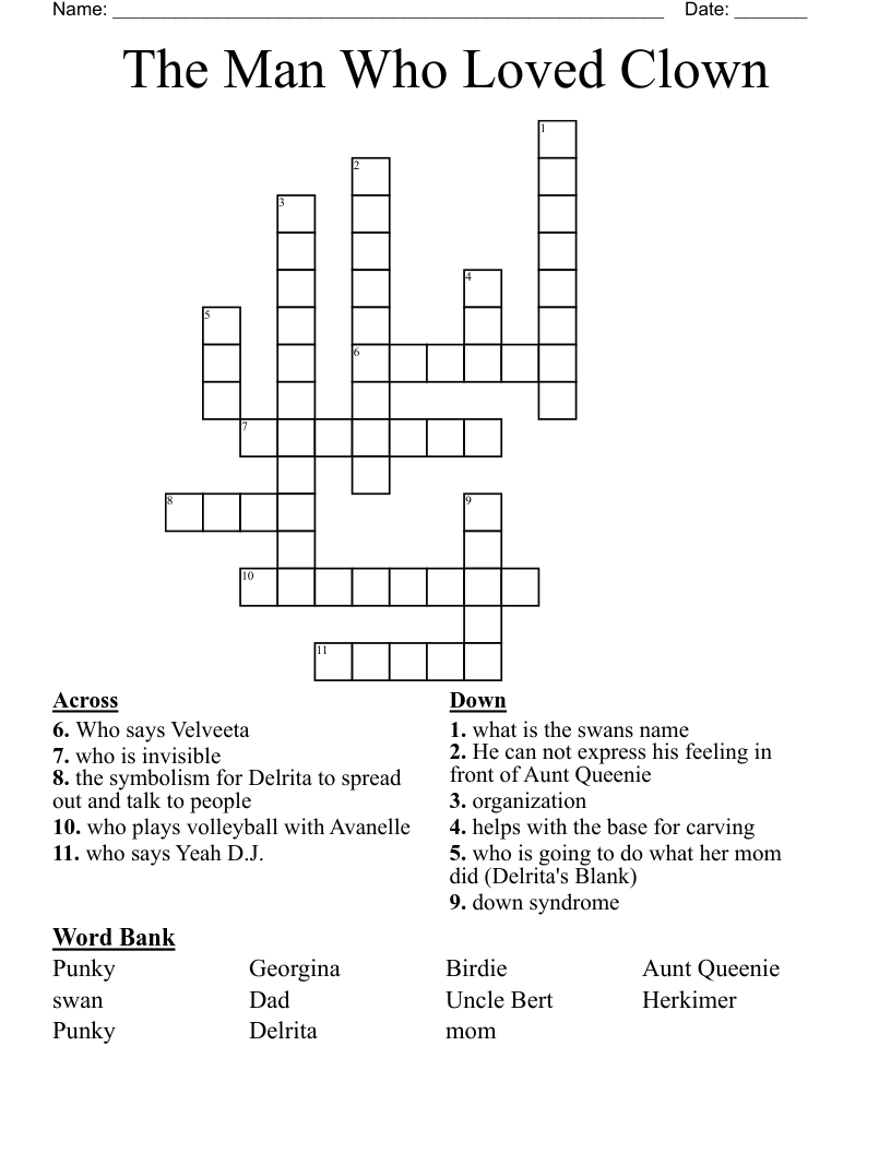 The Man Who Loved Clown Crossword