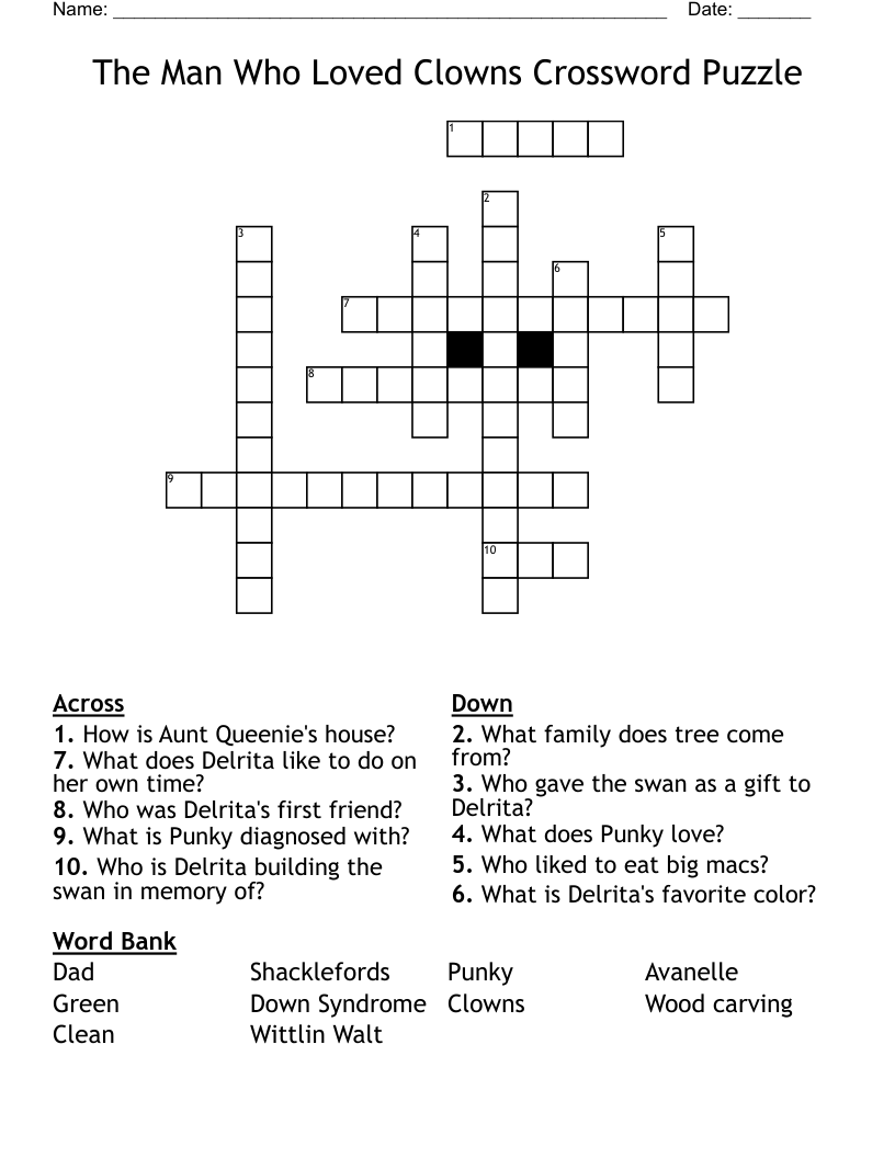 The Man Who Loved Clowns Crossword Puzzle