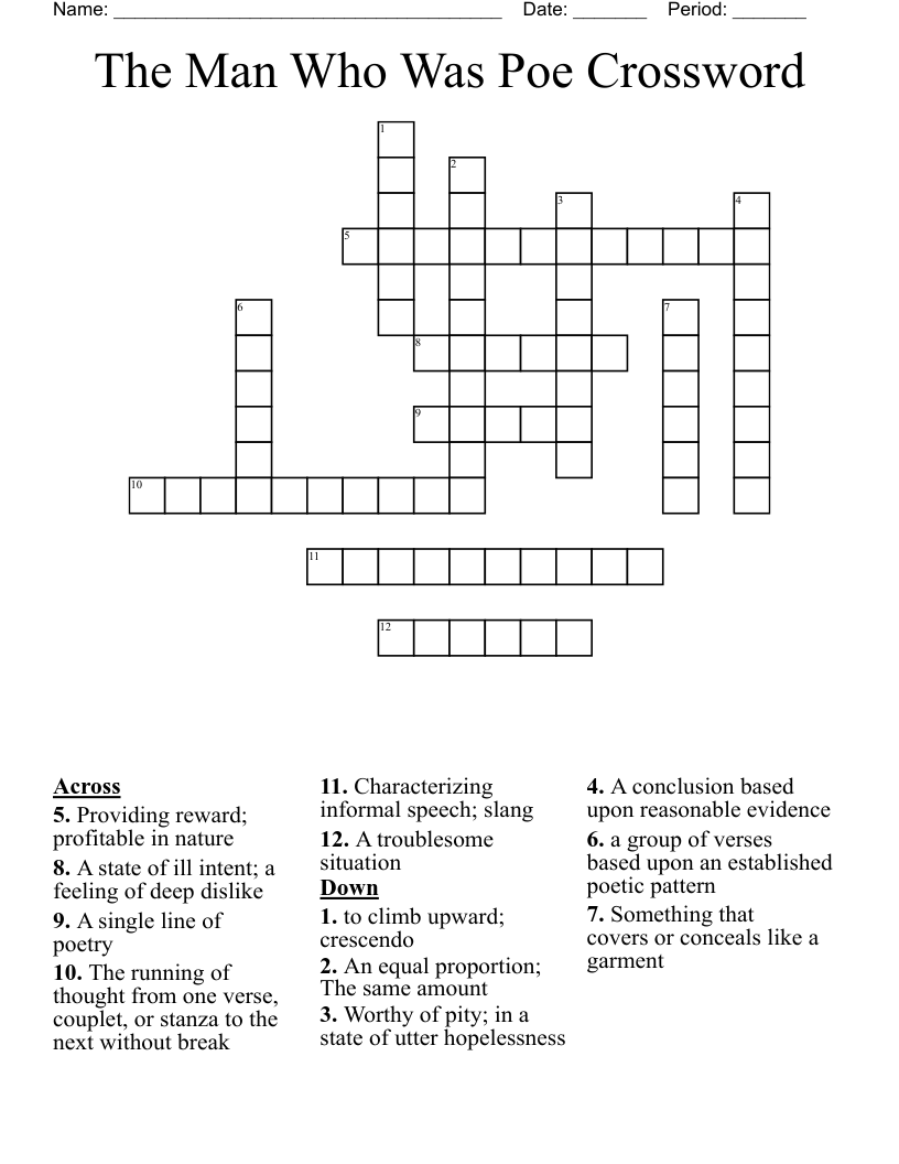 The Man Who Was Poe Crossword