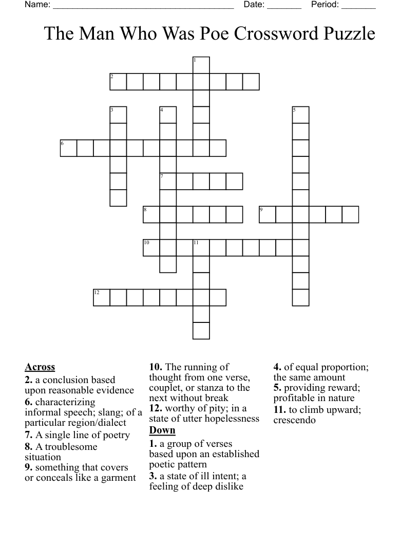 The Man Who Was Poe Crossword Puzzle