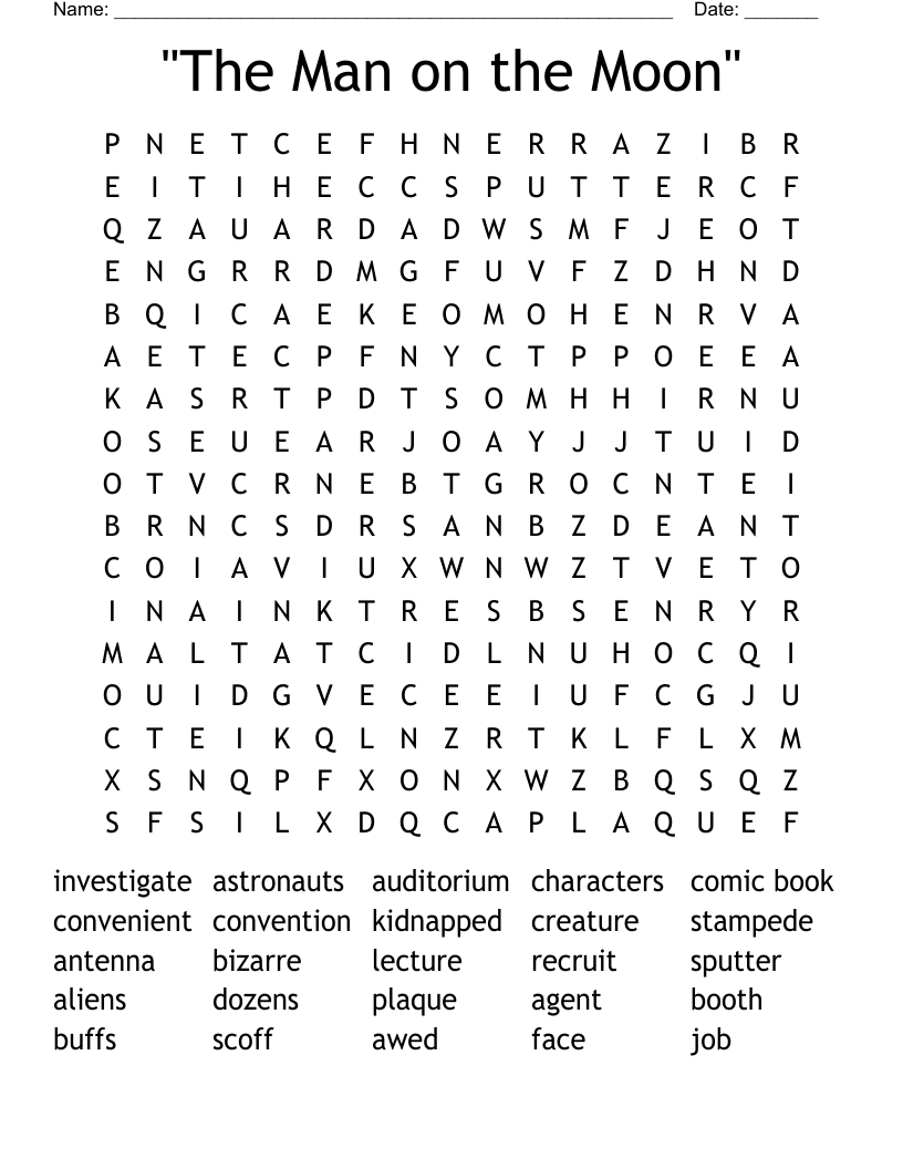 "The Man on the Moon" Word Search