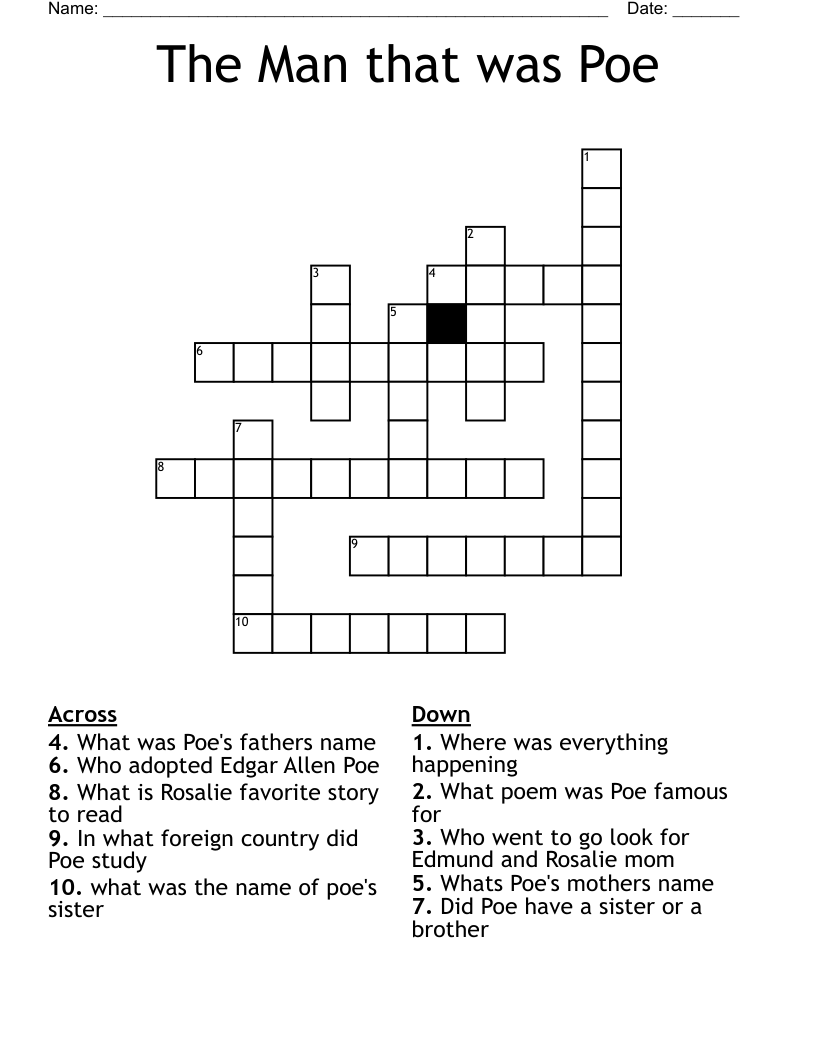 The Man that was Poe Crossword
