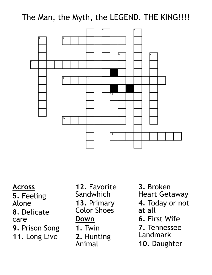 The Man, the Myth, the LEGEND. THE KING!!!! Crossword