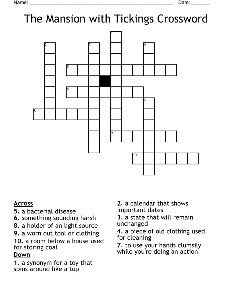 The Mansion with Tickings Crossword