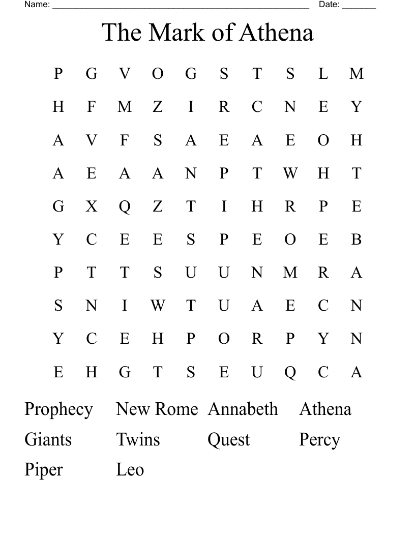 The Mark of Athena Word Search