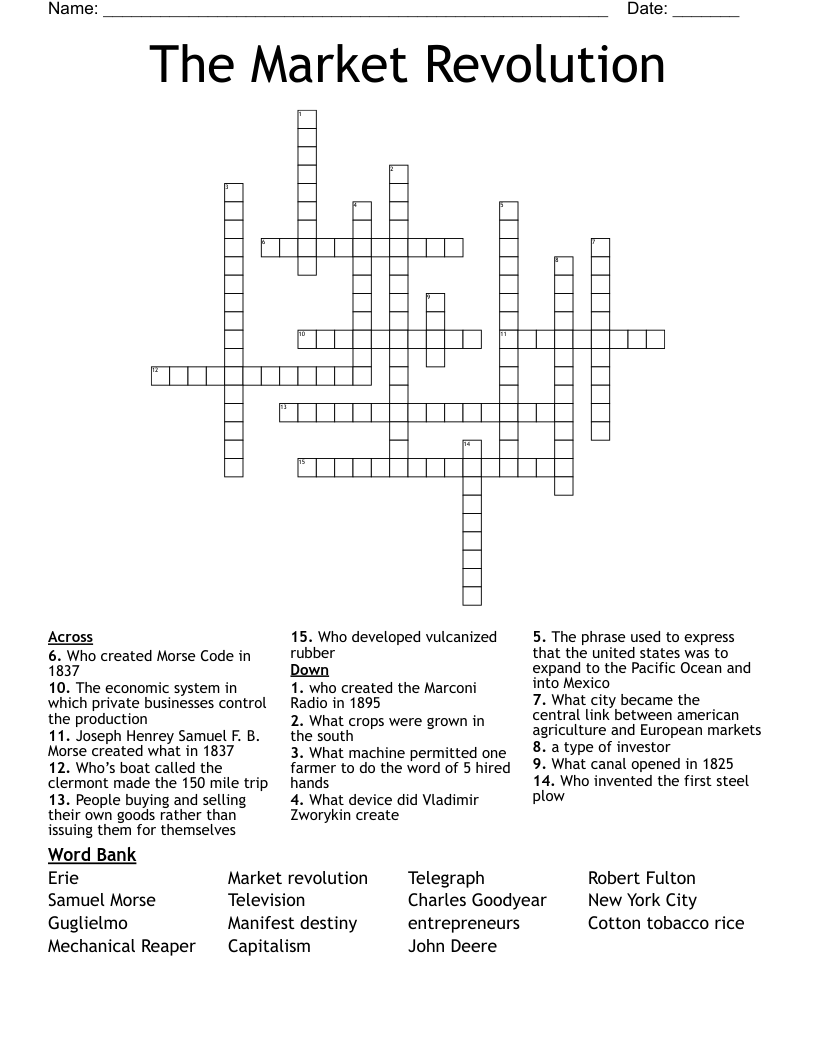 The Market Revolution Crossword
