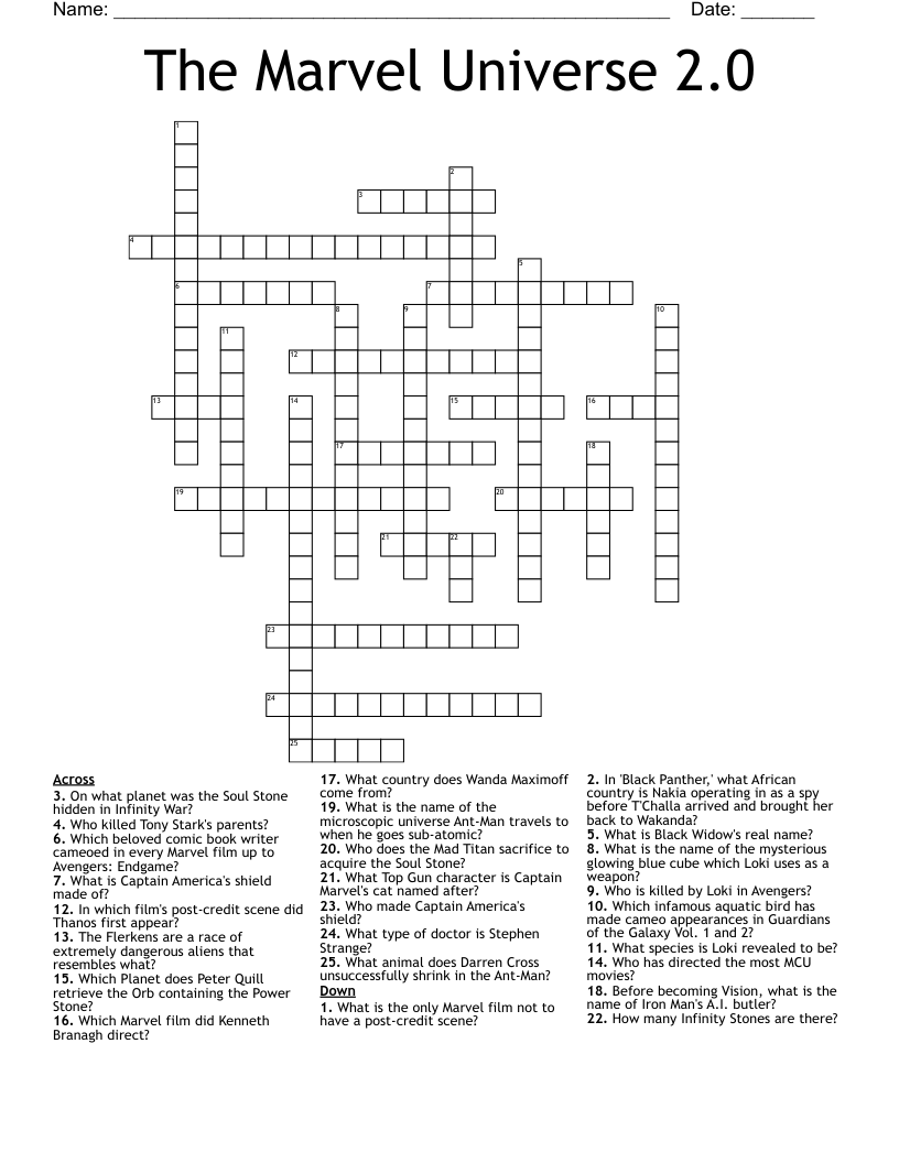 The Marvel Universe 2.0 Crossword